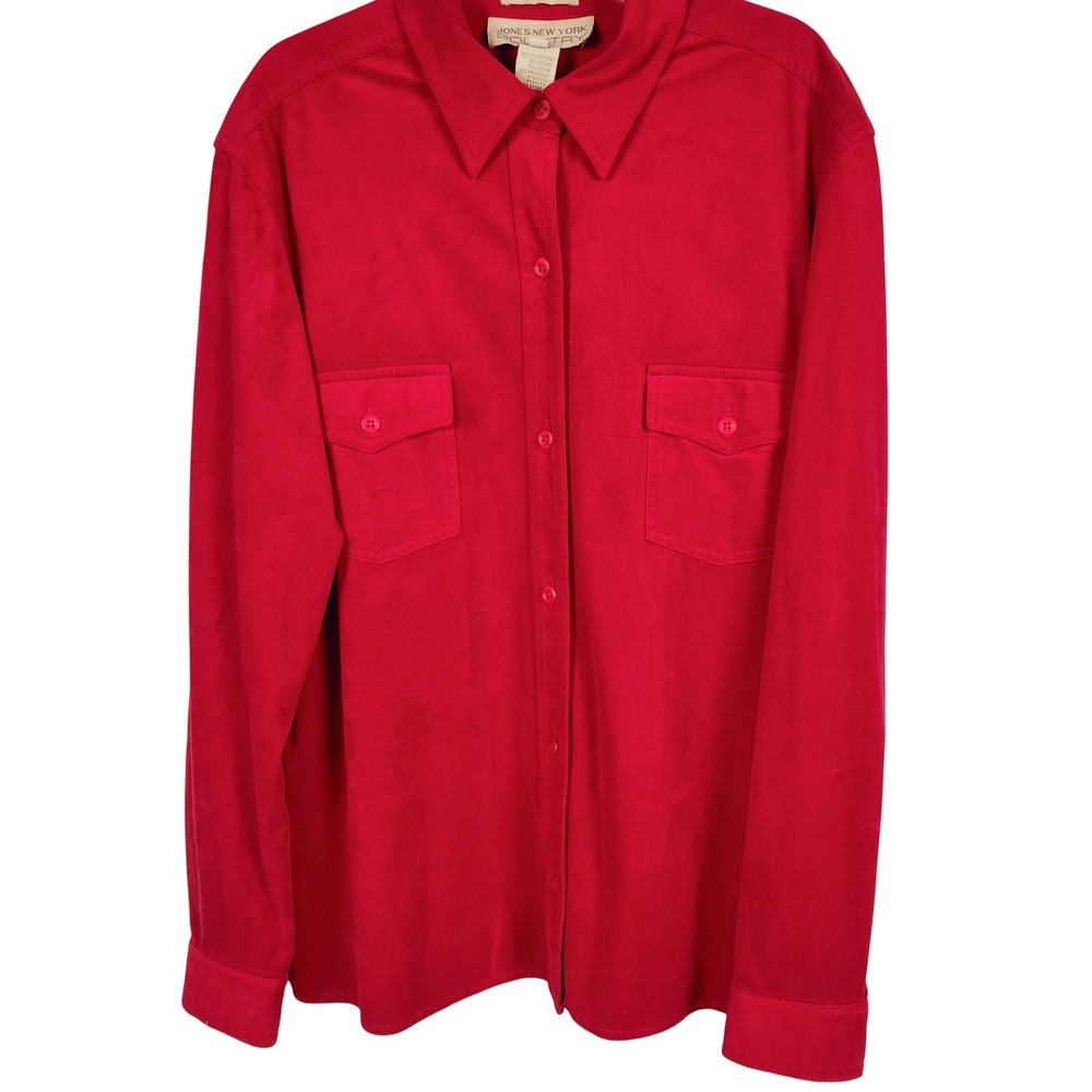 Jones New York Womens SZ 16 Country Button Down Red Faux Suede Gorpcore Western